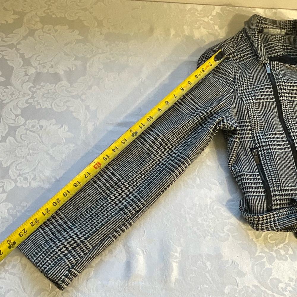 Stoosh Houndstooth Tweed Moto Jacket - Black & White Plaid - size large - Picture 6 of 8